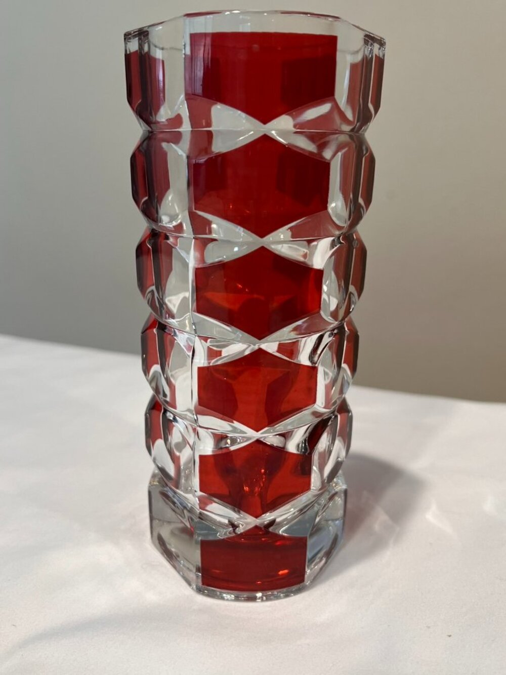 Vintage Luminarc Faceted Glass Vase with Ruby Red Inserts